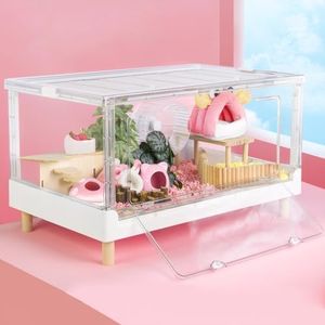 Ruexue Hamster Cage & Guinea Pig Cages,Fully Transparent and Eco-Friendly Large Acrylic Cage for Small Animal Pets,Such as:Bearded Dragon,Rat,Hedgehog,Chameleon,Iguana, etc (27.5Lx16.9Wx13.4H Inches)