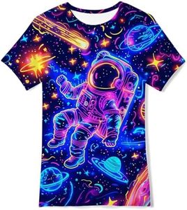 T Shirt for Boys Size 8 9 Kids Neon Space Outfit Astronaut Themed Party Short Sleeve Tee Shirt Glow in THS Dark Shirts