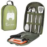 Camping Cooking Utensils Set, 8Pcs Portable Camping Kitchen Utensils Organizer Travel Set with Cutting Board,Tongs,Scissors,Spoon,Storage Bag,Outdoor Camping Cutlery Set for Travel, Picnic, BBQ,Hiking