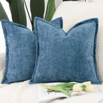 Madizz Set of 2 Chenille Velvet Cushion Covers with Flange Soft Boho Textured Throw Pillow Covers Broadside Pillowcases Modern Farmhouse Home Decor for Sofa Bedroom Dark Blue 20x20 inch, 50x50 cm