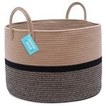 OrganiHaus Rope Large Blanket Basket | Woven Laundry Basket & Blanket Storage for Living Room | Nursery Basket for Toys | Large Baskets for Blankets | Brown Baskets for Storage 50x33cm - Brown Basket