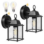 TOPKDA 2 Pack Dusk to Dawn Outdoor Wall Light, Exterior Wall Sconce Sensor Light Fixtures, Black Waterproof Wall Mount Lighting with Glass Shade, Aluminum Anti-Rust Porch Lights, Bulbs Included