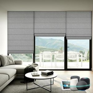 Aprilsmart Motorized Roman Shades,Compatible with Apple HomeKit Alexa Google Home- Voice and app Control,Motorized Roller Shades 100% Blackout Custom Size (Blackout Woven Grey-216)