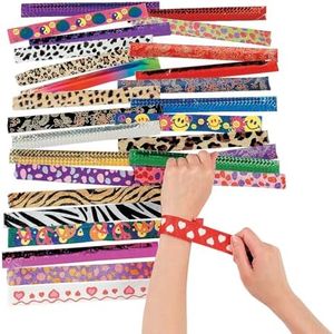 Fun Express Metal Slap Bracelet Assortment | 50 Pieces | Favors, Giveaways, Rewards, Gifts, Takeaways, Kid's Birthday, Vacation Bible School, Christmas, Easter