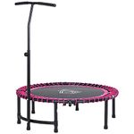 HOMCOM 45” Round Mini Fitness Trampoline Rebounder Indoor Outdoor Mini Jumper with Adjustable Handle - Pink