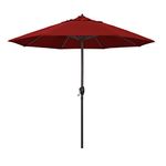 California Umbrella 9' Rd Sunbrella Aluminum Patio Umbrella, Crank Lift, Auto Tilt, Bronze Pole, Jockey Red