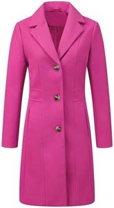 Allegra K Women's Lapel Single-Breasted Long Outerwear Winter Coats Hot Pink Large