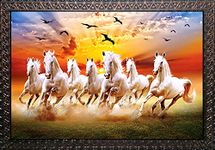 PARI ARTS Beautiful Wall Painting 7 Seven Vastu Running Horses Art |Hotels Synthetic Solid Wooden Frame Size 56cm x 70cm prhk0121