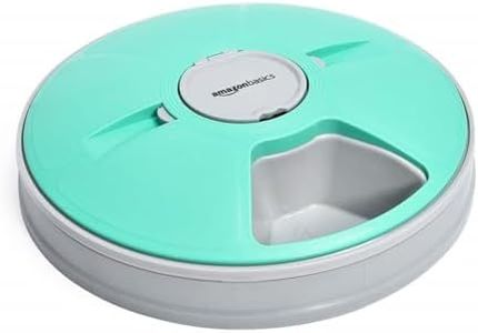 Amazon Basics Automatic Cat Food Feeder with Electronic Timed – 6 Portions, ‎‎30 x 30 x 5 cm (Pack of 1), Teal