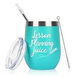 Cpskup Teacher Appreciation Gifts for Women, Lesson Planning Juice Stainless Steel Wine Tumbler, Teacher Gifts Teacher Christmas Gifts for Women, Retirement Birthday Gifts for Teacher(12oz, Mint)