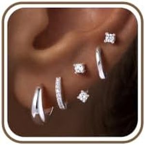 M MOOHAM Flat Back Stud Earring Stack for Women, Silver-Plated Hypoallergenic Stud Earrings Set for Sensitive Ears Cartilage Helix Tragus Huggie Hoop Earrings Trendy Multiple Piercing Jewelry Gifts