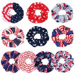 10PCS USA American Flag Hair Scrunchies for Women Girls Independence Day Patriotic Red White Blue Hair Ties Fourth of July Festival Ponytail Holder Hair Accessories Elastic Hair Band