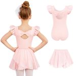 Zaclotre Girls Ballet Leotards Toddler Ruffle Sleeve Bow Back Dance Outfits Leotard with Removable Shinny Skirt Combo