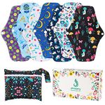 PHOGARY Reusable Menstrual Pads, Bamboo Cloth Pads for Heavy Flow with Wet Bag, Large Sanitary Pads Set with Wings for Women, Washable Overnight Cloth Panty Liners Period Pads(7 in 1, Style G)