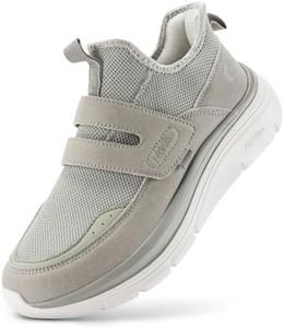 FitVille Women's Slip-on Shoes Wide Width Hands Free Walking Shoes with Adjustable Strap Orthopedic Shoes with Arch Support - Cloud Wanderer V5 (10 X-Wide, Moon Grey)