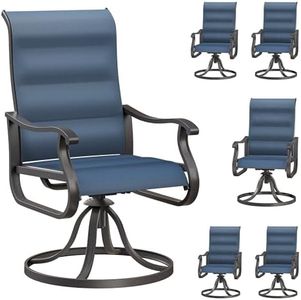 VONZOY Patio Swivel Chairs Set of 6, Outdoor Dining Chairs with High Back, All-Weather Swivel Rocker Chair for Lawn, Porch or Garden (Padded Navy)