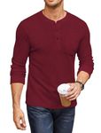 COOFANDY Henley Long Sleeve Men Regular Fit Shirts for Men Basic Waffle Pullover with Pocket WineRed M