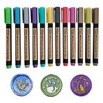 Wax Seal Pen Kit, YOSENLING 12 PCS Metallic Marker Pens Wax Seal Pens Set for Wax Seal Stamp Decorate,Books Painting,Card Making, Metal and Ceramics Glass. (12 PCS Pen Kit)