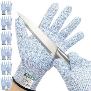 Kebada Cut Resistant Gloves, 100% Food Grade Cutting Gloves, ANSI A4 Protection Anti Cut Gloves; Glass-Free and Steel-Free, Level 5 Knife Gloves C4, 6 Pairs, Medium