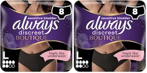 Always Discreet Boutique Incontinence Pants Women, Large, UK Dress Size 16-22, Black, Absorbency 6, 8 Underwear/Knickers, Heavy Bladder Leak Protection/Maternity Postpartum, Odour Neutraliser