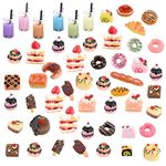 53 Pieces Miniature Food Models, Include Cake Bread Ice Cream Doughnut Drinks, Resin Mini Food Drink, Miniature Dollhouse Set, Miniature Kitchen Accessories, Pretend Play Food Set