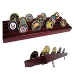 ASmileIndeep Military Challenge Coins Display Holder Solid Wood,Challenge Coin Stand Holds 30 Coins , 4 Row Military Coin Holder Rack for Desk,Challenge Coin Display Case for Collectors, Red