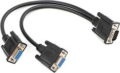 SAISN VGA Y-Splitter Cable, VGA 1 Male to 2 Female Y Cable Dual Monitor Adapter Cable for Duplication Screen Black, 1 Feet