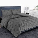 MH Home Pintuck Double Duvet Cover Set - 200 Thread Count 100% Egyptian Cotton Pinch Pleated Quilt Bedding Covers Set (Charcoal, Double)