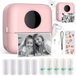 cabaro Patented Mini Thermal Sticker Printer - Bluetooth Smart Pocket Inkless with 11 Rolls Thermal Paper and Sticker for iOS&Android, Portable Receipt Printer for Photo Notes (Pink)