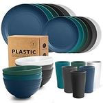 Teivio 24-Piece Kitchen Plastic Dinner Set, Service for 6, Dinner Plates, Dessert Plates, Cereal Bowls, Cups, Unbreakable Plastic Plates and Bowls Set, Outdoor Camping Dishes, Coastal Multicolor