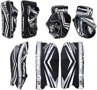 Franklin Sports Kids Street Hockey Goalie Pads Set - Youth Street Hockey Goalie Gear - Junior Blocker, Glove + Pads - Comp100 Adjustable Kids Street Hockey Equipment - Youth Large/XL, Black/Gray/White