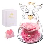 Rose Flower in Glass Angel Statue,Rose Flowers Angels Gifts for Women,Mothers Day Rose Flower Gifts Preserved Flowers Birthday Gifts for Women Mom Grandma,Angels with Pretty Roses for Wedding