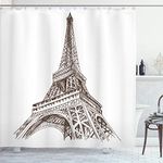 Ambesonne Paris Shower Curtain, Hand Drawn Style Illustration of Eiffel Tower European Building Cultural Art Work Print, Cloth Fabric Bathroom Decor Set with Hooks, 69" W x 70" L, Brown