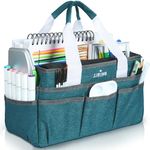 JJRING Craft Organizer Tote Bag for Art Storage, Caddy with Multiple Pockets, Bluish Green Sewing Bag for Scrapbooking, School, Medical, and Office Supplies