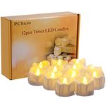 PChero LED Tea Lights Candles with Timer, 12 Pack LED Flameless Battery Tealight Fake Candles Flickering for Wedding Christmas Table Decorations Home Room Decor