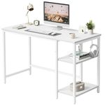 CubiCubi 100 cm Home Office Computer Desk, Small Desk Study Writing Table with Storage Shelves, Corner PC Desk, White