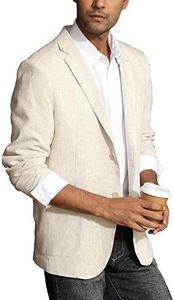 PJ PAUL JONES Men's Casual Slim Fit Linen Jacket Lightweight 2 Button Blazer Sport Coat, Khaki, Medium