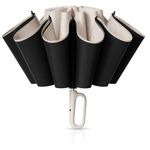 Zemic UV Reversible Umbrella with Novelty Carabiner Handle, Travel-Friendly Umbrellas for Sun & Rain Protection, Windproof Compact, Automatic Open/Close, 8 Dual Ribs, Portable Umbrella for Men and Women (Beige)