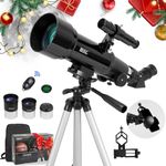 HSL Telescope for Adults & Kids, 70mm Aperture 400mm Focal Length Refractor Telescope for Astronomy Beginners(20x-100x) - Travel Telescopes with Carry Bag and Adapter(Black)