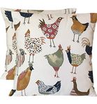 CUSHIONS2U 2 x 16 (40cm x 40cm) Prestigious Harriet Funky Chicken Vintage Red Green navy Blue Cushion Covers