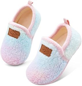 Lefflow Toddler Slippers Girl Baby Fuzzy House Slippers Bedroom Slipper Walking House Shoes for Toddlers Pink 12-18 Months Size 4.5-5 Washable