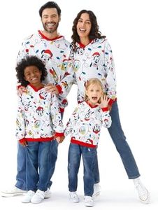 DISNEY Mickey and Friends Family Matching Christmas Character Allover Hoodie Long Sleeve Sweatshirt Red&White Women M, Red&white, Medium