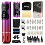 EZ Tattoo Kit - Tattoo Gun Kit with 4.0mm Stroke Wireless Tattoo Machine Pen, 1800mAh Power Supply Battery, 20Pcs Tattoo Cartridge Needles and 11 Color Inks for Tattoo Artists (P2S Pro Purple Pink)