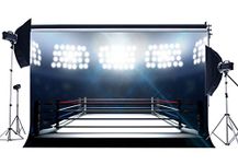 Haosphoto Vinyl 7X5FT Boxing Ring Backdrop Indoor Gymnasium Backdrops Bokeh Stage Lights Pugilism Challenge Sports Match Stadium Photography Background for Men Adults Game Photo Studio Props YX670