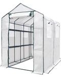 KING BIRD Upgraded 7 x 4.7 x 6.4 FT Walk-in Greenhouse for Outdoors, Thickened PE Cover & Heavy Duty Powder-Coated Steel, w/ Zippered Mesh Door & Screen Windows, 20 Sturdy Shelves for Garden, White