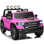 First Ride On 24V Licensed RAM 1500 RHO Electric Car for Kids, 2-Seater Ride on Car with Remote Control, Electric Vehicle w/Bed Storage, Music & Rear Wheel Spring Suspension for Toddler (Peach Pink)