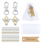 GWHOLE Angel Keychain Favor 30 Sets with Angel Keychains Organza Bags Thank You Tags for Wedding Gift, Baptism Favors, Baby Shower Souvenirs for Guest, Off-White