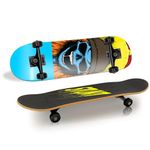 Jaspo Experts 26" x 7.5" Canadian Maple Premium Skateboard for Junior Riders with Fibre Trucks and PU Wheels (Black Blue -UV Print)