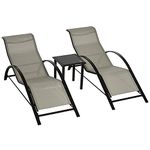 Outsunny 3 Pieces Lounge Chair Set Metal Frame Garden Outdoor Recliner Sunbathing Chair with Table, Grey