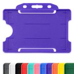 CKB LTD 10x Purple Single Sided Rigid Slide in Open Faced ID Card Badge Holders Horizontal/Landscape Identity Plastic Pass Protector - Holds a 86mm 54mm cr80 Credit Card Sized